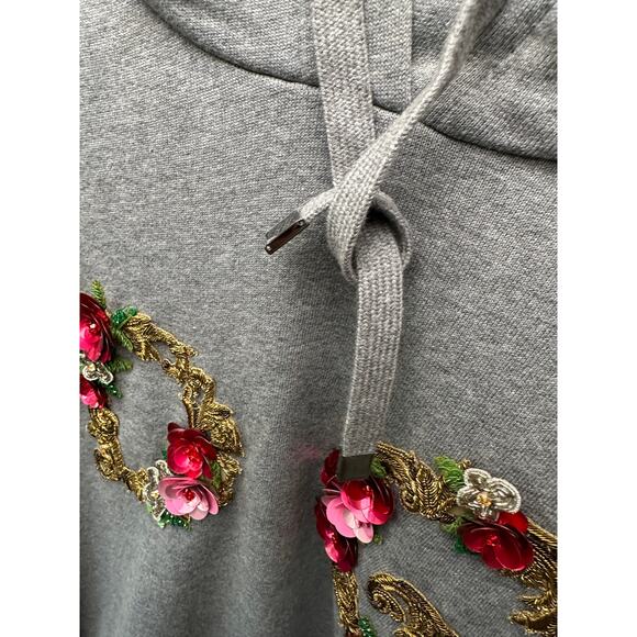 NWT Dolce & Gabbana Embellished Floral Logo Hoodie Gray Women US M - Picture 3 of 16